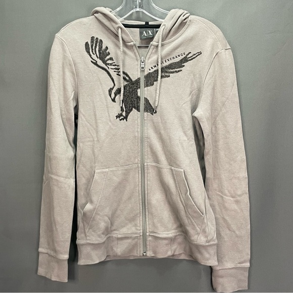 ARMANI EXCHANGE XS grey zip up sweater with hood and eagle logo - Picture 1 of 11